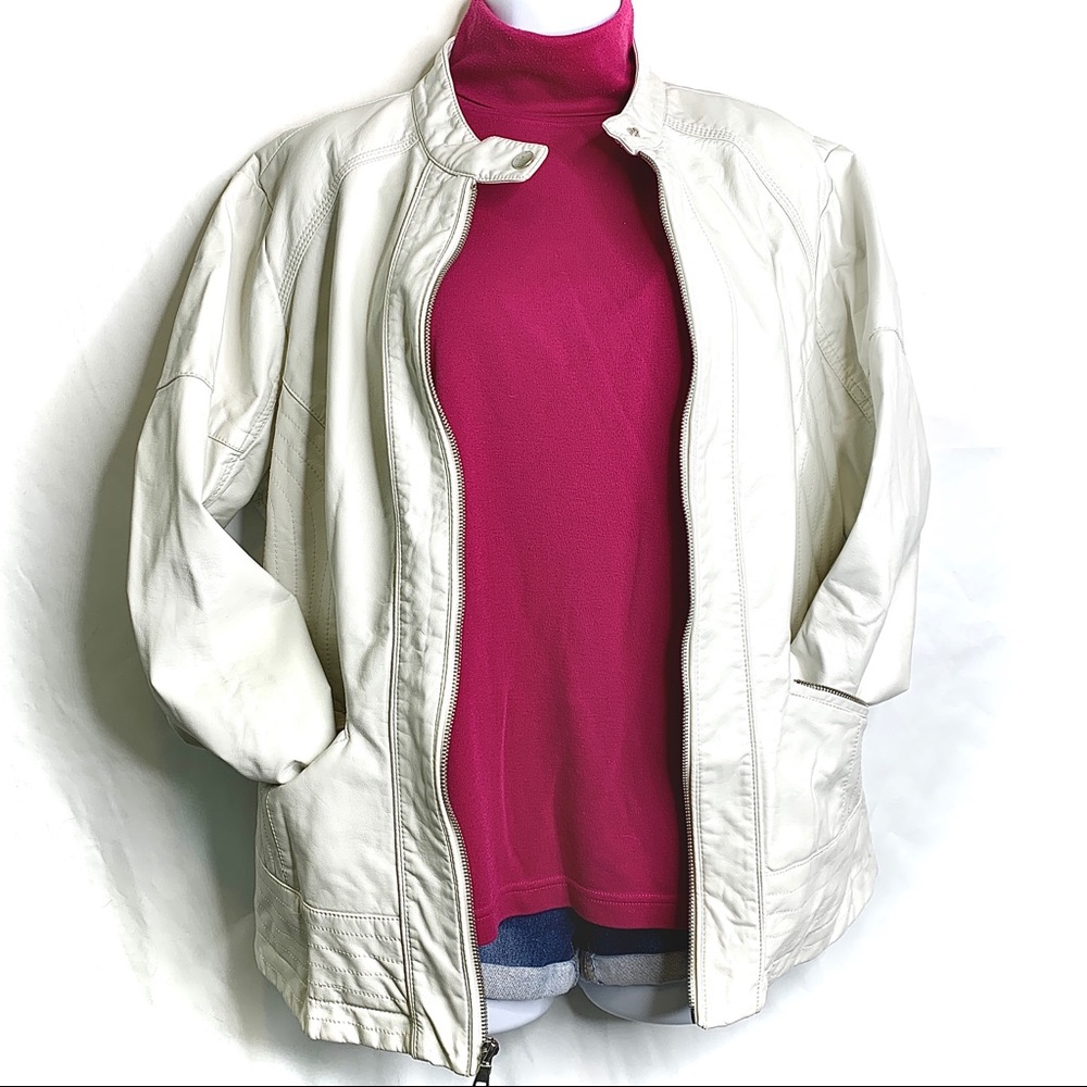 Women’s 2X White leather Zip Jacket